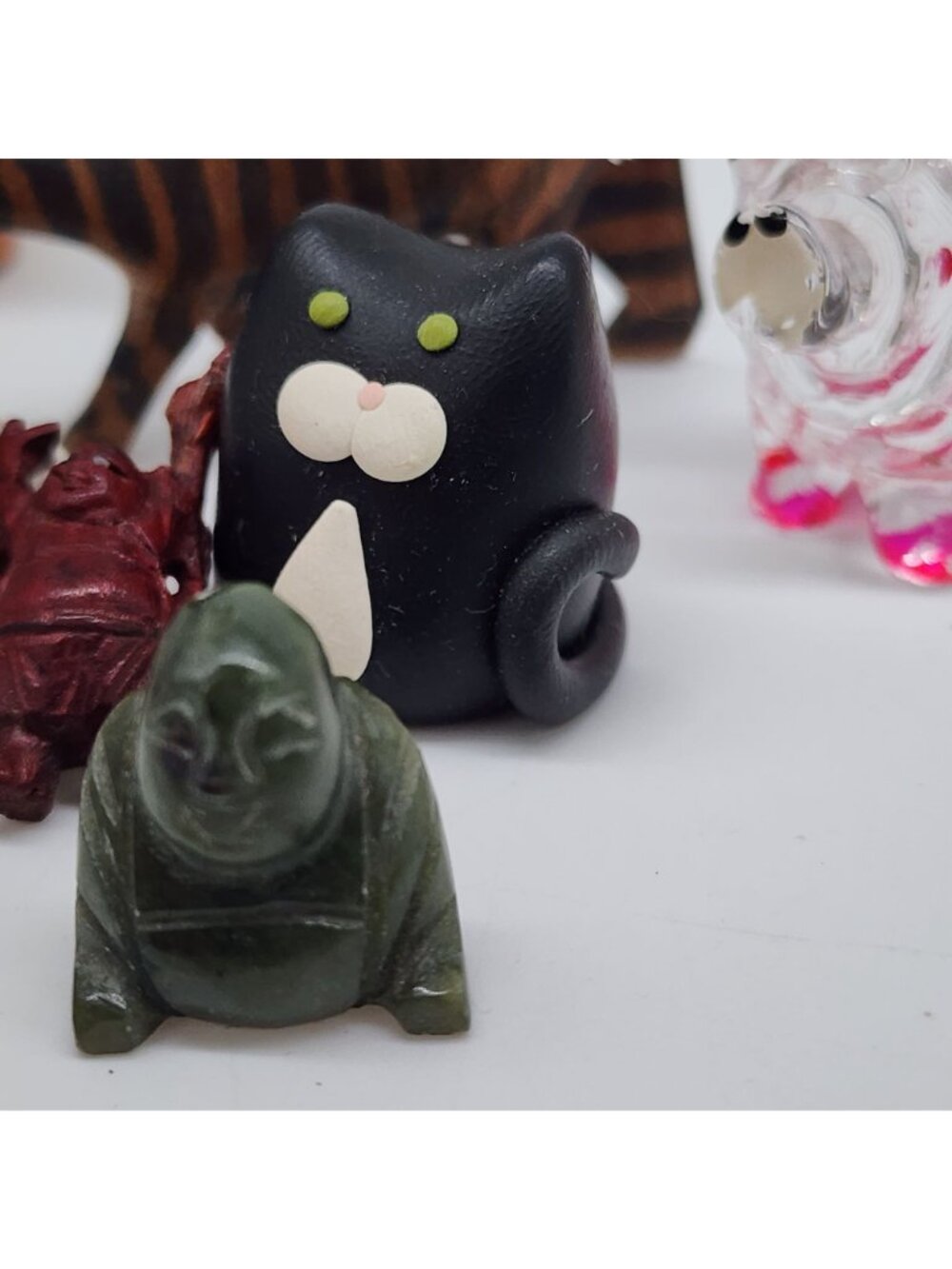 Miniature Handmade Animal Figurine Lot Cat Bear Dog Pig Glass Wood Resin - Picture 4 of 8